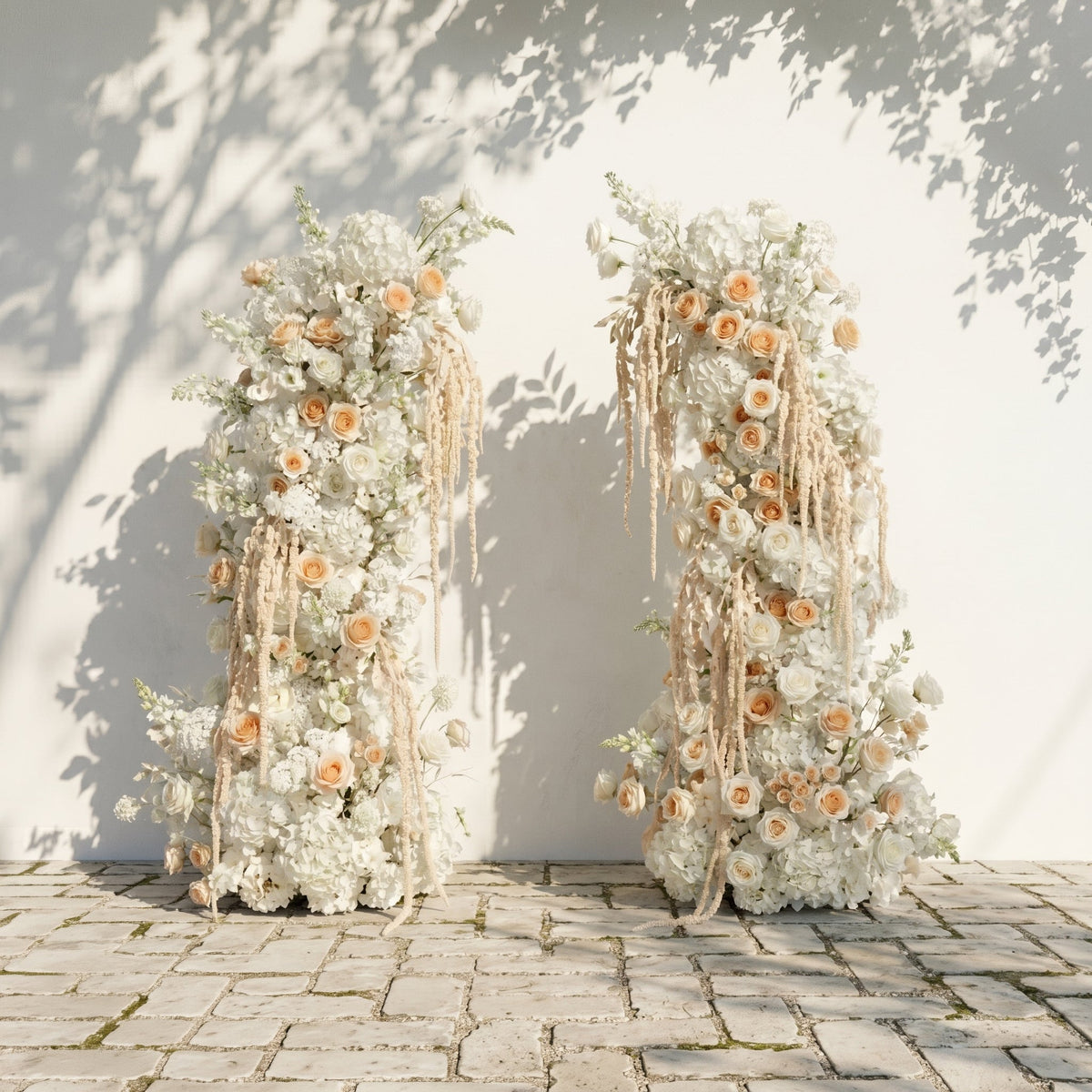 Pearlraya: Luxury Ivory White & Warm Champagne Floral Ground Horn Arch Backdrop Decor Frame Included | Ceremony & Event Decor