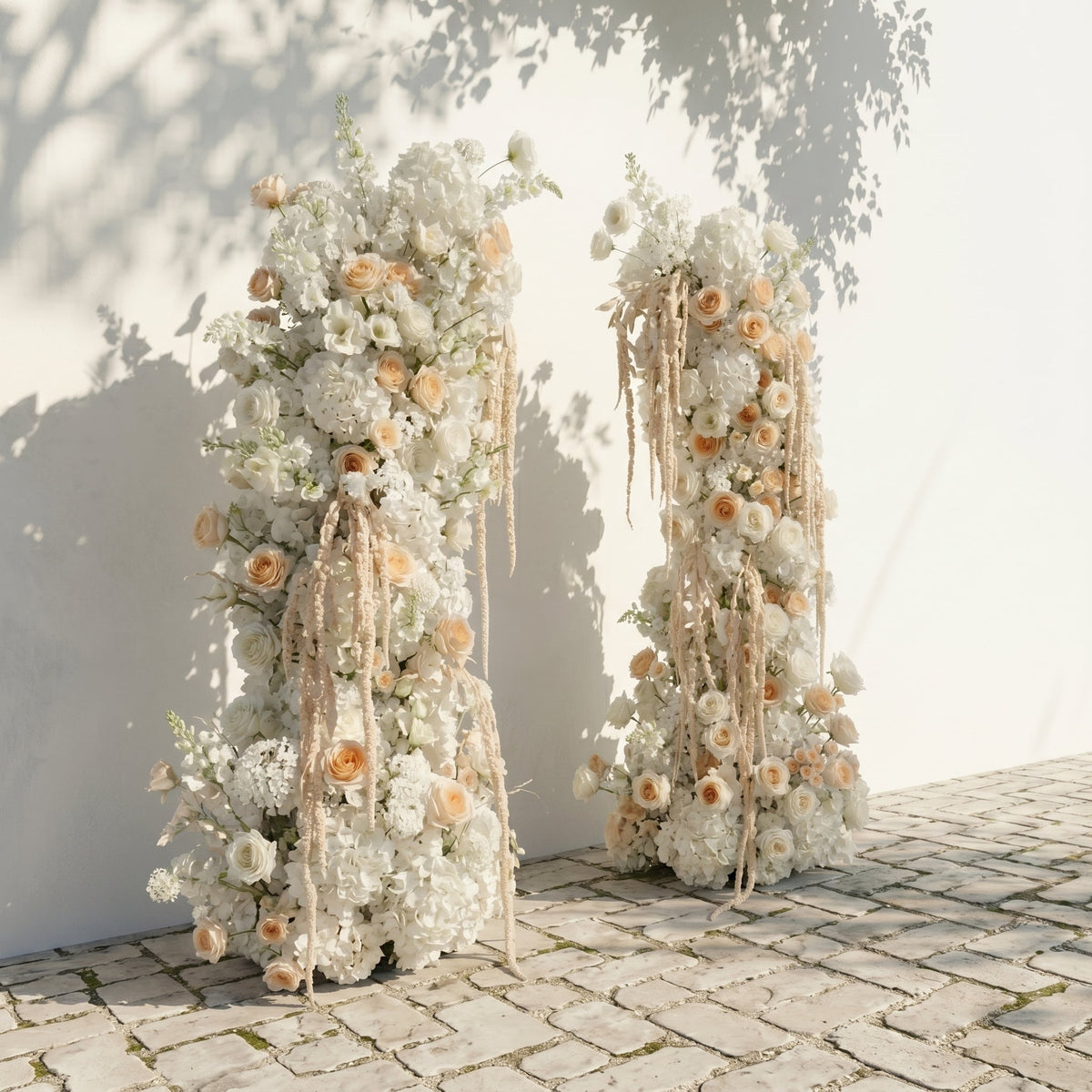 Pearlraya: Luxury Ivory White & Warm Champagne Floral Ground Horn Arch Backdrop Decor Frame Included | Ceremony & Event Decor