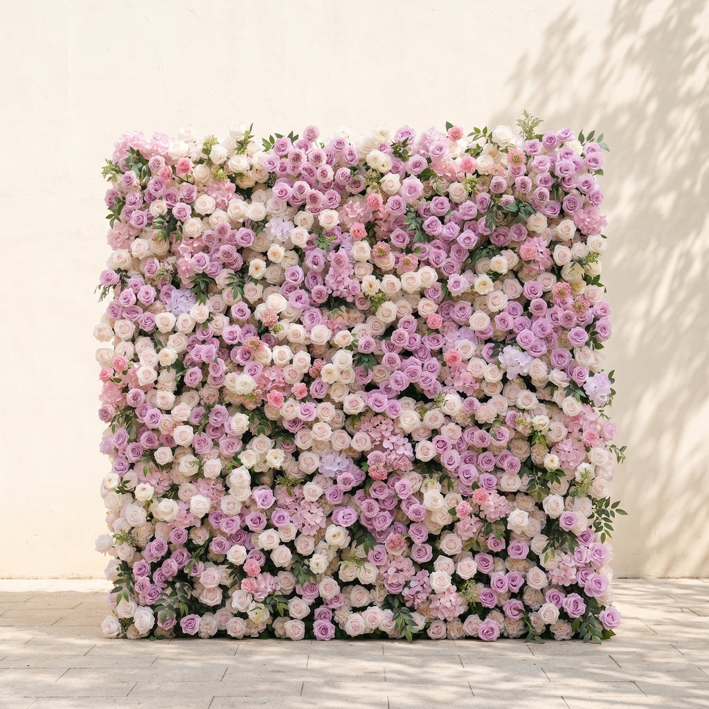 Peria:5D Gradient Lavender Purple & Blush Pink Silk Rose Flower Wall Roll-Up Fabric Backdrop for Romantic Weddings & Proposals Free Shipping