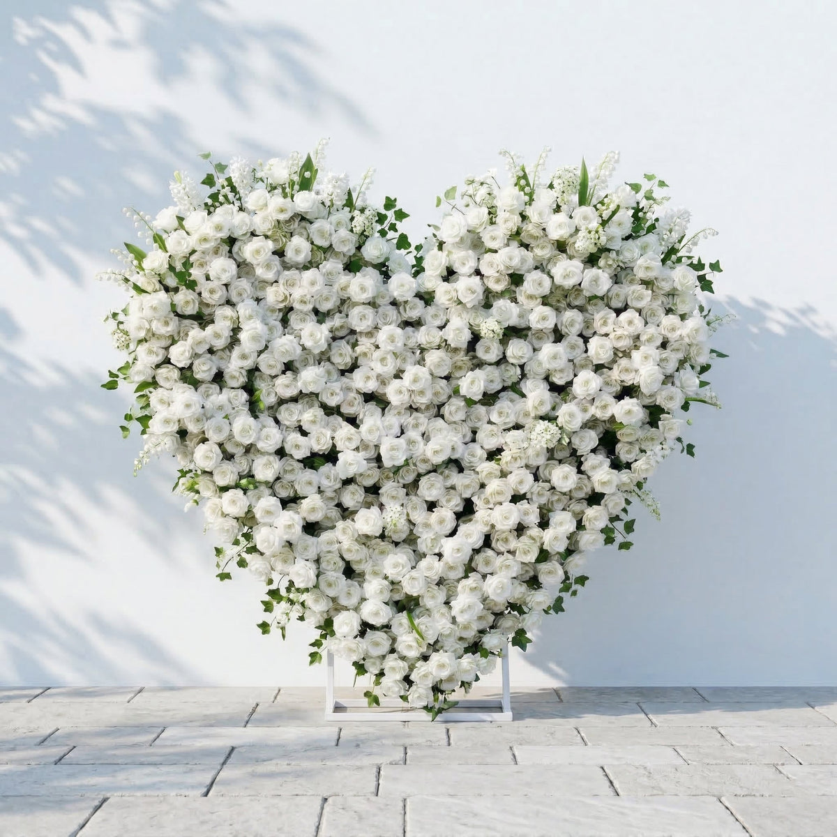 Petalya: 3D White Silk Rose Heart Floral Backdrop Decor for Proposal & Anniversary Backdrop Free Shipping