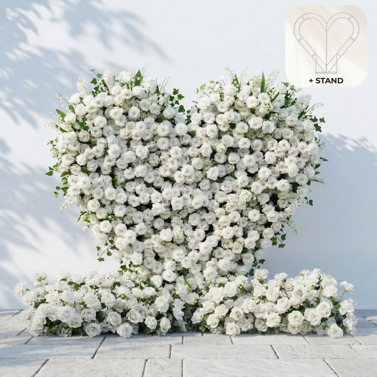 Petalya: 3D White Silk Rose Heart Floral Backdrop Decor for Proposal & Anniversary Backdrop Free Shipping