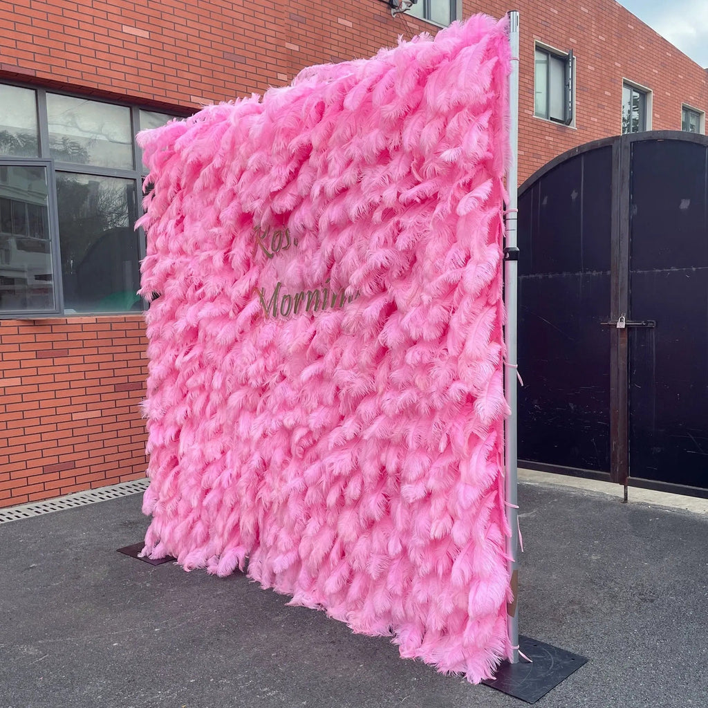 Pink Feather：5D Fabric Artificial rolling up curtain flower wall Free Shipping