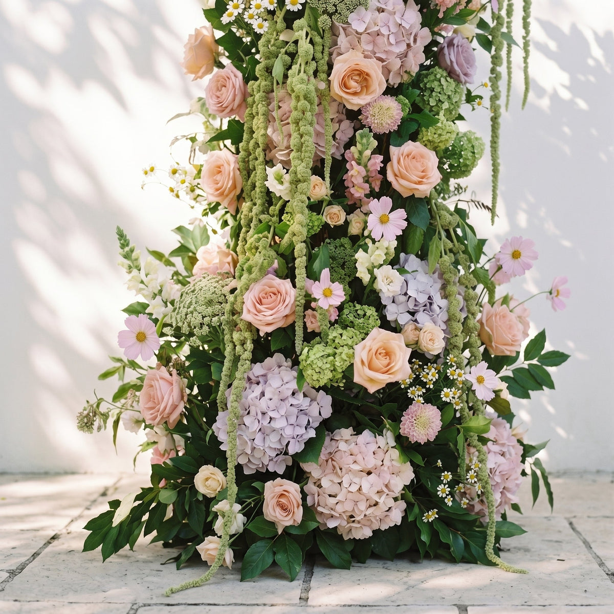 Aurlisse: Luxury Fresh Green & Ivory Wildflower Ground Arch Arrangement for Elegant Garden Weddings & Natural-Inspired Event Decor | Elegant Event Floral Design