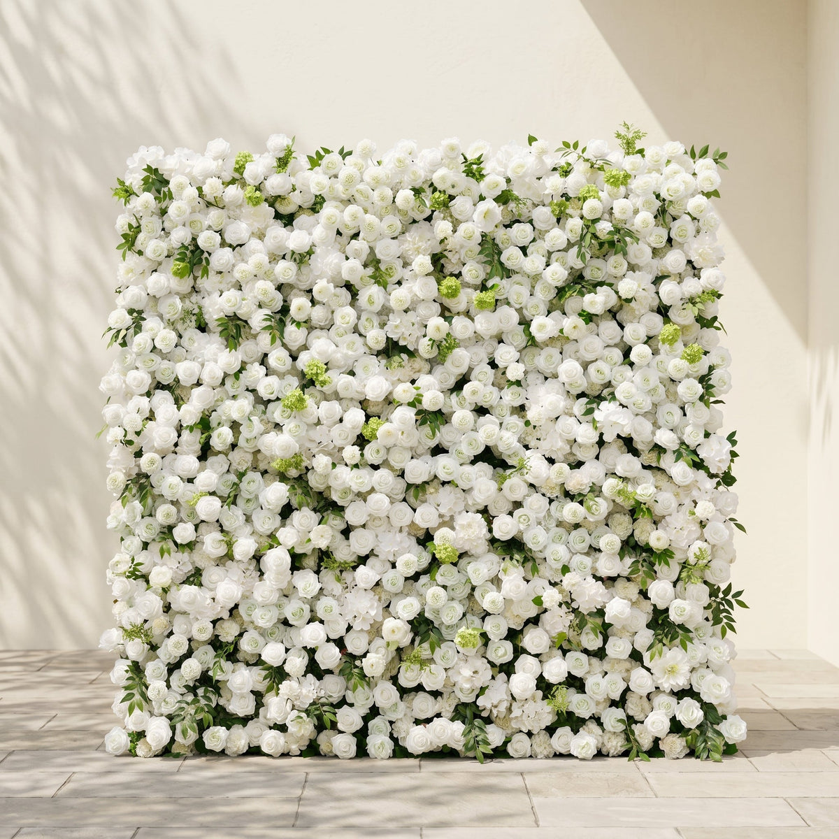 Raellyra:5D Soft Green & Ivory White Silk Rose Flower Wall Roll-Up Fabric Backdrop for Romantic Weddings & Proposals Free Shipping
