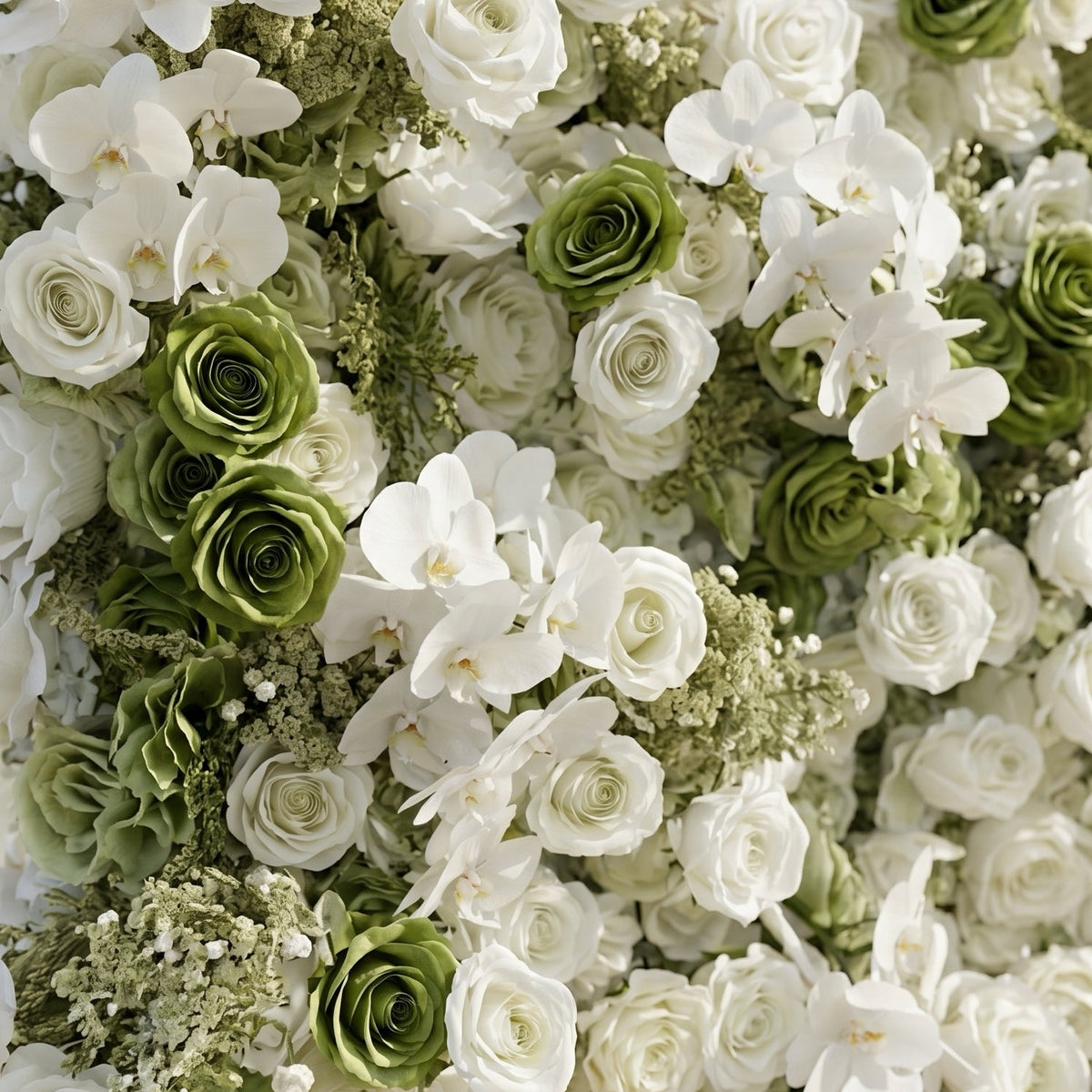 Ravalia: Luxury 5D White & Sage Green Silk Floral Wall Roll-Up Backdrop for Elegant Minimalist Weddings Free Shipping