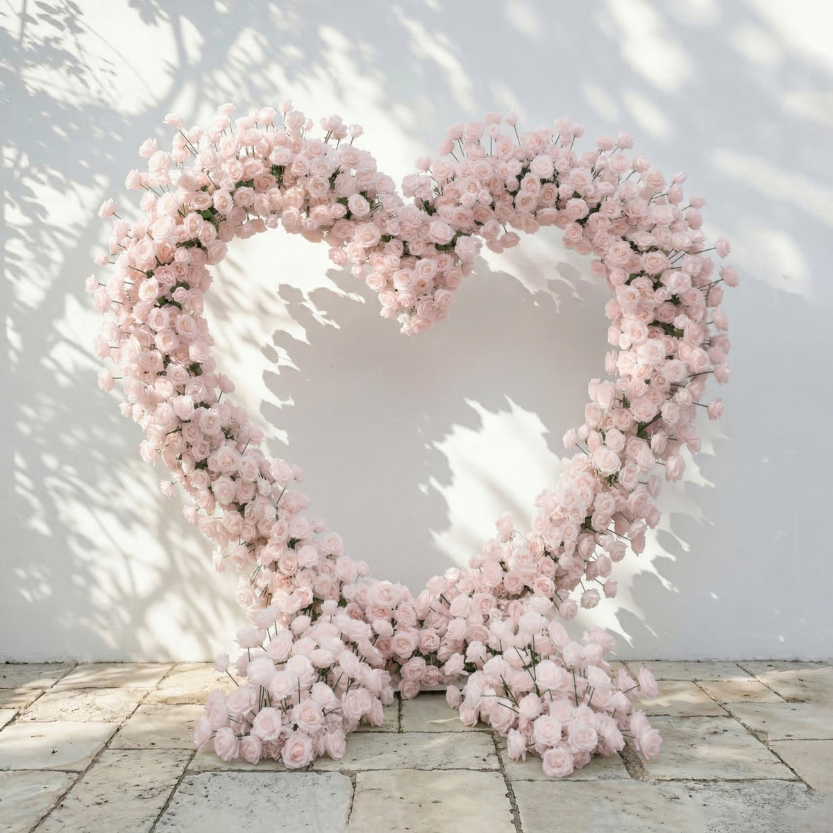 Rosellea: Heart-Shaped Pastel Pink Silk Rose Floral Arch Floral Arrangement for Romantic Weddings & Proposal | Wedding Floral Decor