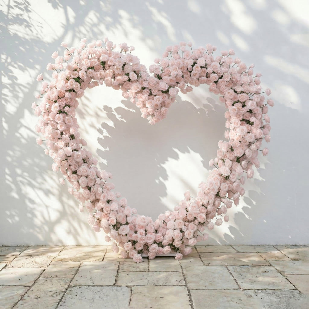 Rosellea: Heart-Shaped Pastel Pink Silk Rose Floral Arch Floral Arrangement for Romantic Weddings & Proposal | Wedding Floral Decor