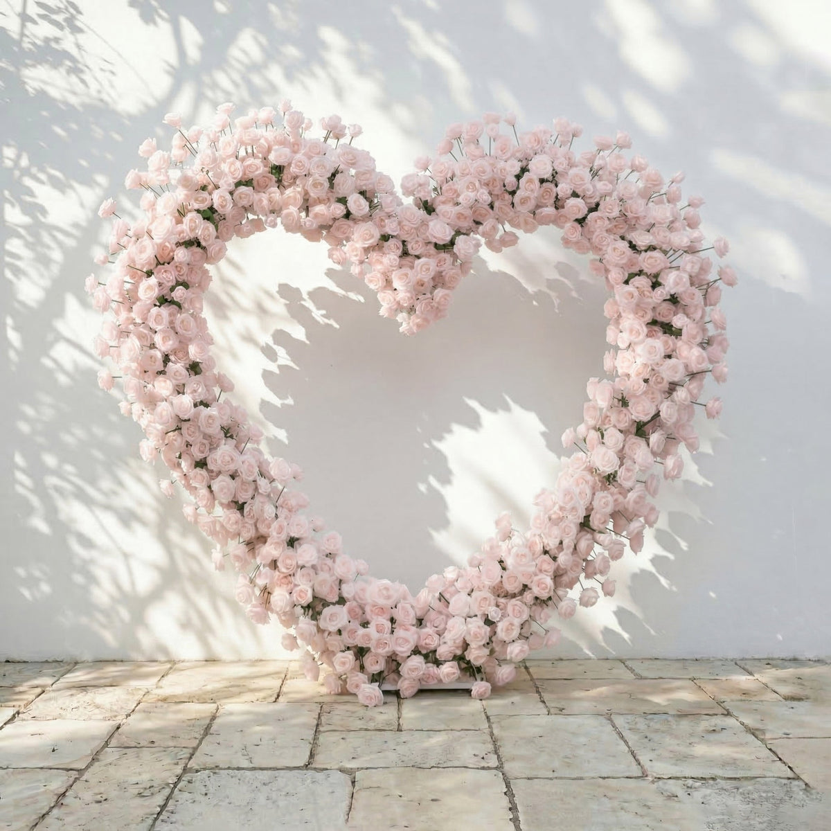 Rosellea: Heart-Shaped Pastel Pink Silk Rose Floral Arch Floral Arrangement for Romantic Weddings & Proposal | Wedding Floral Decor