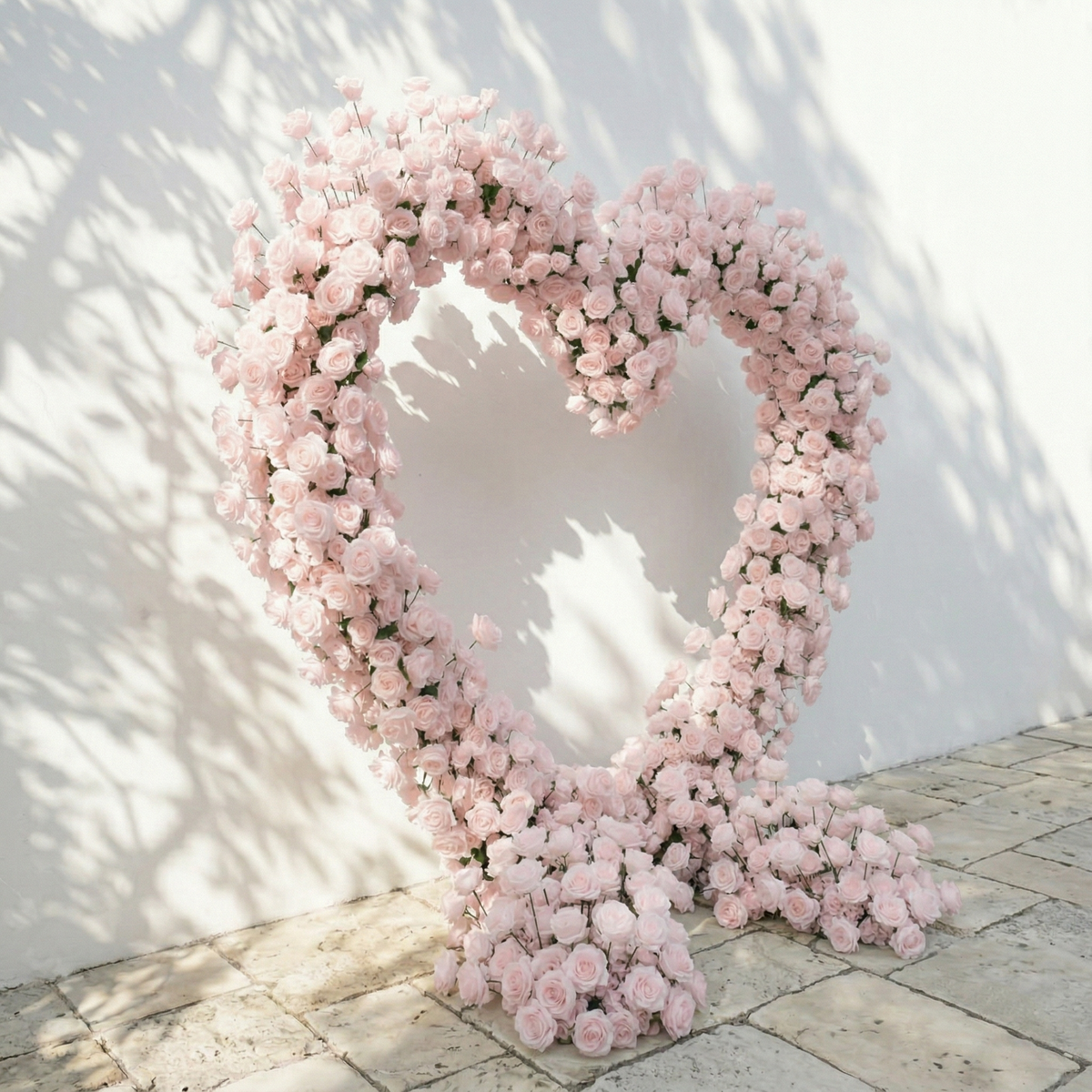 Rosellea: Heart-Shaped Pastel Pink Silk Rose Floral Arch Floral Arrangement for Romantic Weddings & Proposal | Wedding Floral Decor