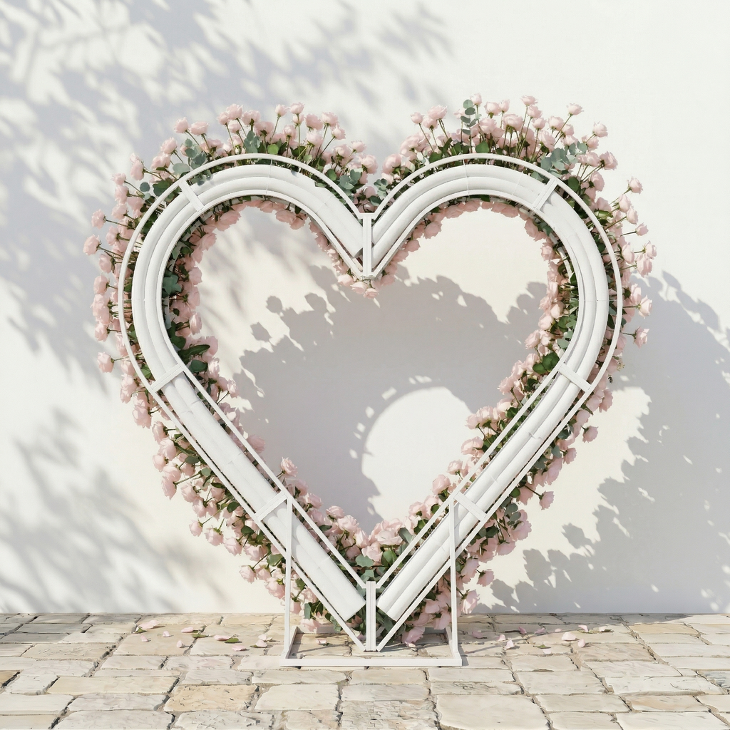 Rosellea: Heart-Shaped Pastel Pink Silk Rose Floral Arch Floral Arrangement for Romantic Weddings & Proposal | Wedding Floral Decor