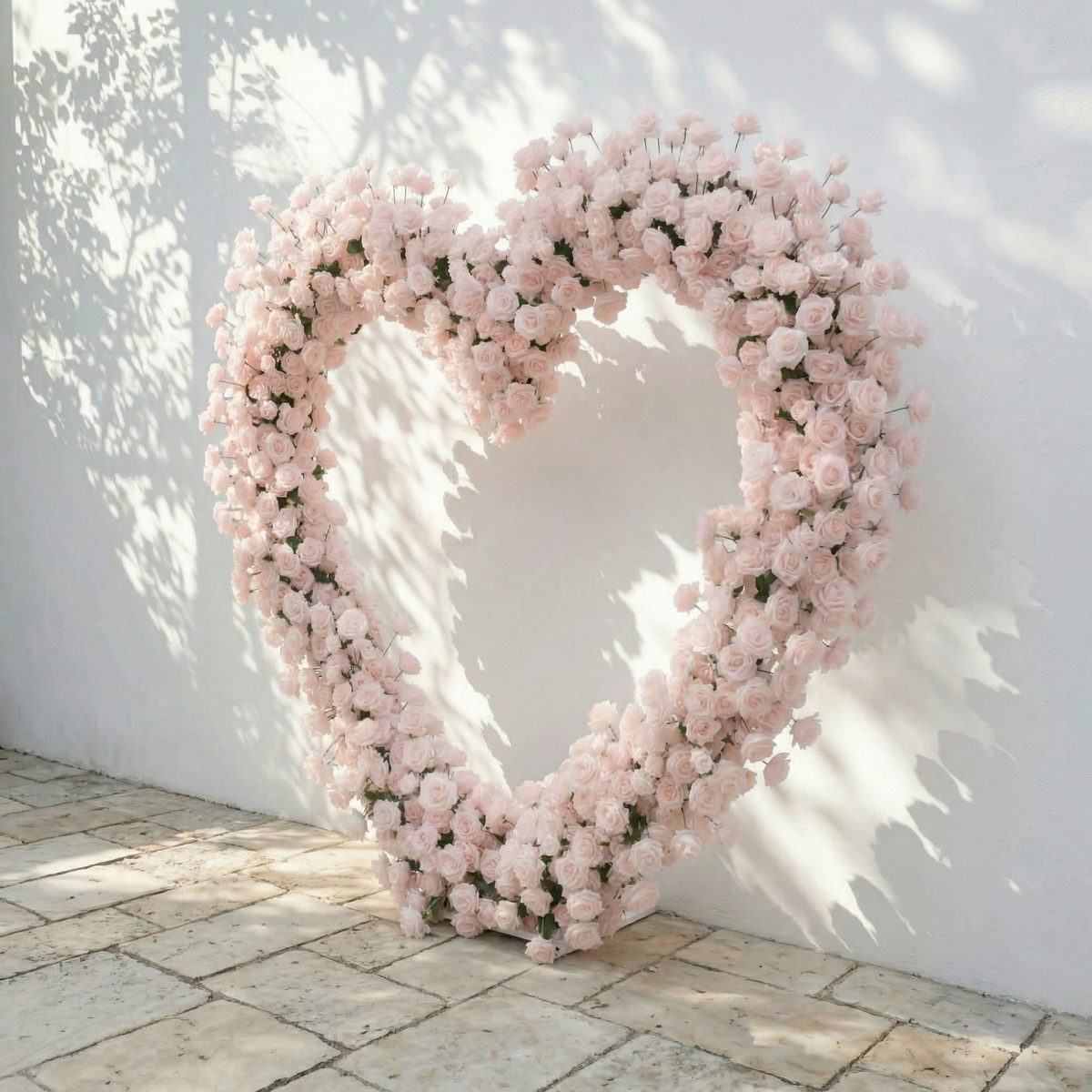 Rosellea: Heart-Shaped Pastel Pink Silk Rose Floral Arch Floral Arrangement for Romantic Weddings & Proposal | Wedding Floral Decor