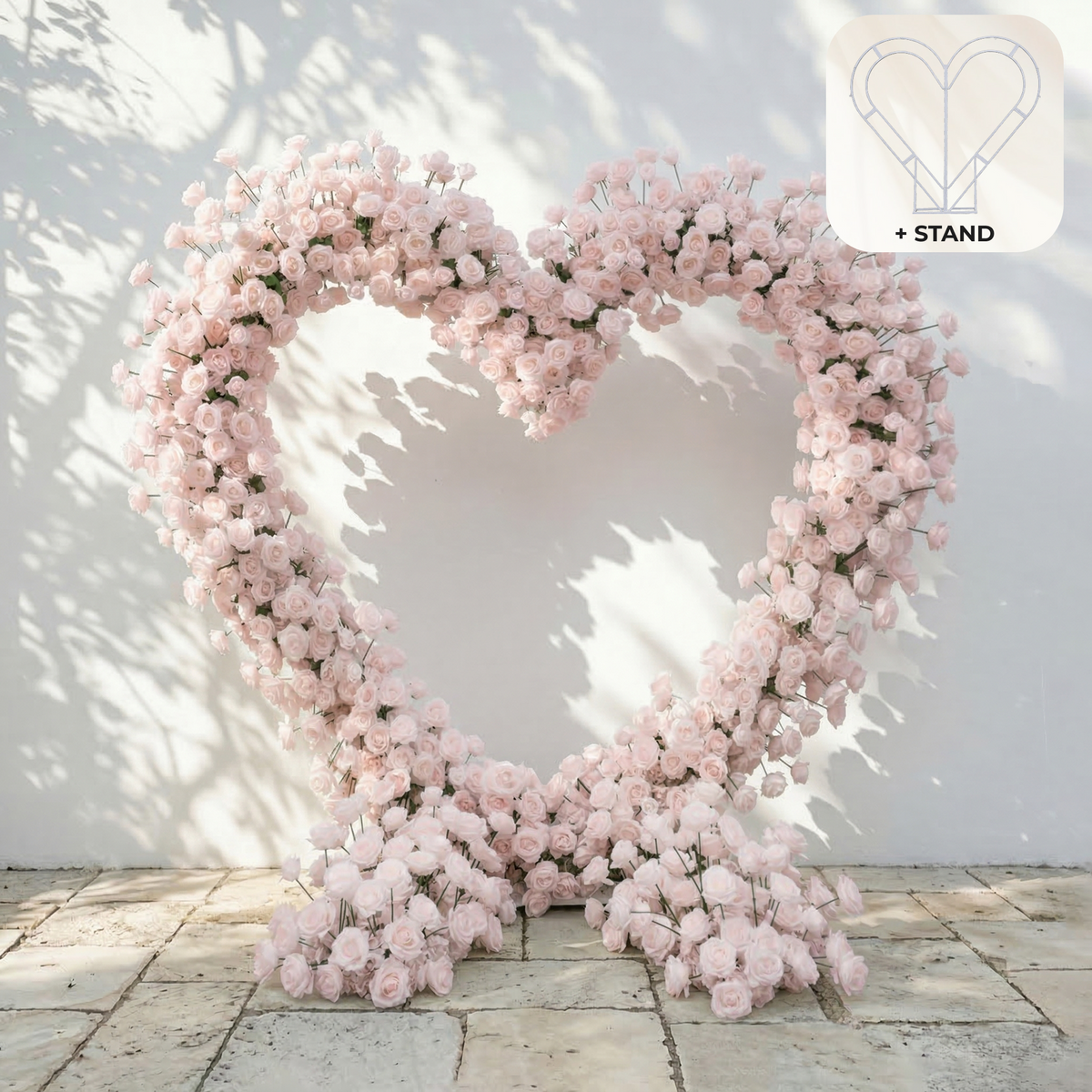 Rosellea: Heart-Shaped Pastel Pink Silk Rose Floral Arch Floral Arrangement for Romantic Weddings & Proposal | Wedding Floral Decor
