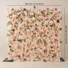 Uflower Pink Rose Peony Orchid Rolling Up Cloth Curtain Flower Wall Event Party Wedding Backdrop Decor Milan Turf Fabric Wall
