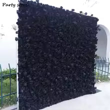 5D Black Rose Artificial Flower Wall Rose Fabric Floral Wall Outdoor Wedding Backdrop Decoration Party Event Birthday Props