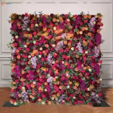 Outdoor Artificial Flower Wedding Backdrop Wall Luxury Corlorful Roses Green Plants Flora Wall for Wedding Birthday Party Decor