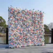 Rose Peony hydrangea Rolling Up Cloth Curtain Luxuy Flower Wall Event Party Wedding Backdrop Decor Milan Turf Fabric Plant Wall