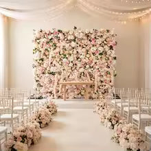 Uflower Pink Rose Peony Orchid Rolling Up Cloth Curtain Flower Wall Event Party Wedding Backdrop Decor Milan Turf Fabric Wall