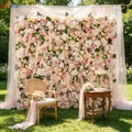 Uflower Pink Rose Peony Orchid Rolling Up Cloth Curtain Flower Wall Event Party Wedding Backdrop Decor Milan Turf Fabric Wall