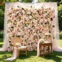 Uflower Pink Rose Peony Orchid Rolling Up Cloth Curtain Flower Wall Event Party Wedding Backdrop Decor Milan Turf Fabric Wall