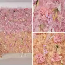 Uflower Wedding Backdrop Decor Reed Pampas Grass Pink Feather Cloth Artificial Flower Wall Fabric Plant Wall Party Layout Props