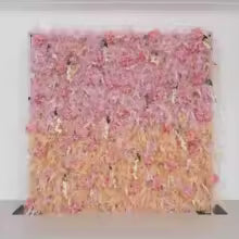 Uflower Wedding Backdrop Decor Reed Pampas Grass Pink Feather Cloth Artificial Flower Wall Fabric Plant Wall Party Layout Props
