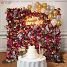 Outdoor Artificial Flower Wedding Backdrop Wall Luxury Corlorful Roses Green Plants Flora Wall for Wedding Birthday Party Decor