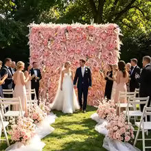 Uflower Wedding Backdrop Decor Reed Pampas Grass Pink Feather Cloth Artificial Flower Wall Fabric Plant Wall Party Layout Props