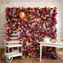 Outdoor Artificial Flower Wedding Backdrop Wall Luxury Corlorful Roses Green Plants Flora Wall for Wedding Birthday Party Decor