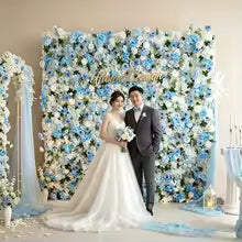 Uflower Blue White Rose Peony Hydrangea Silk Artificial Flower Wall Party Props Custom Wedding Backdrop Decor Window Display