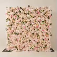 Uflower Pink Rose Peony Orchid Rolling Up Cloth Curtain Flower Wall Event Party Wedding Backdrop Decor Milan Turf Fabric Wall