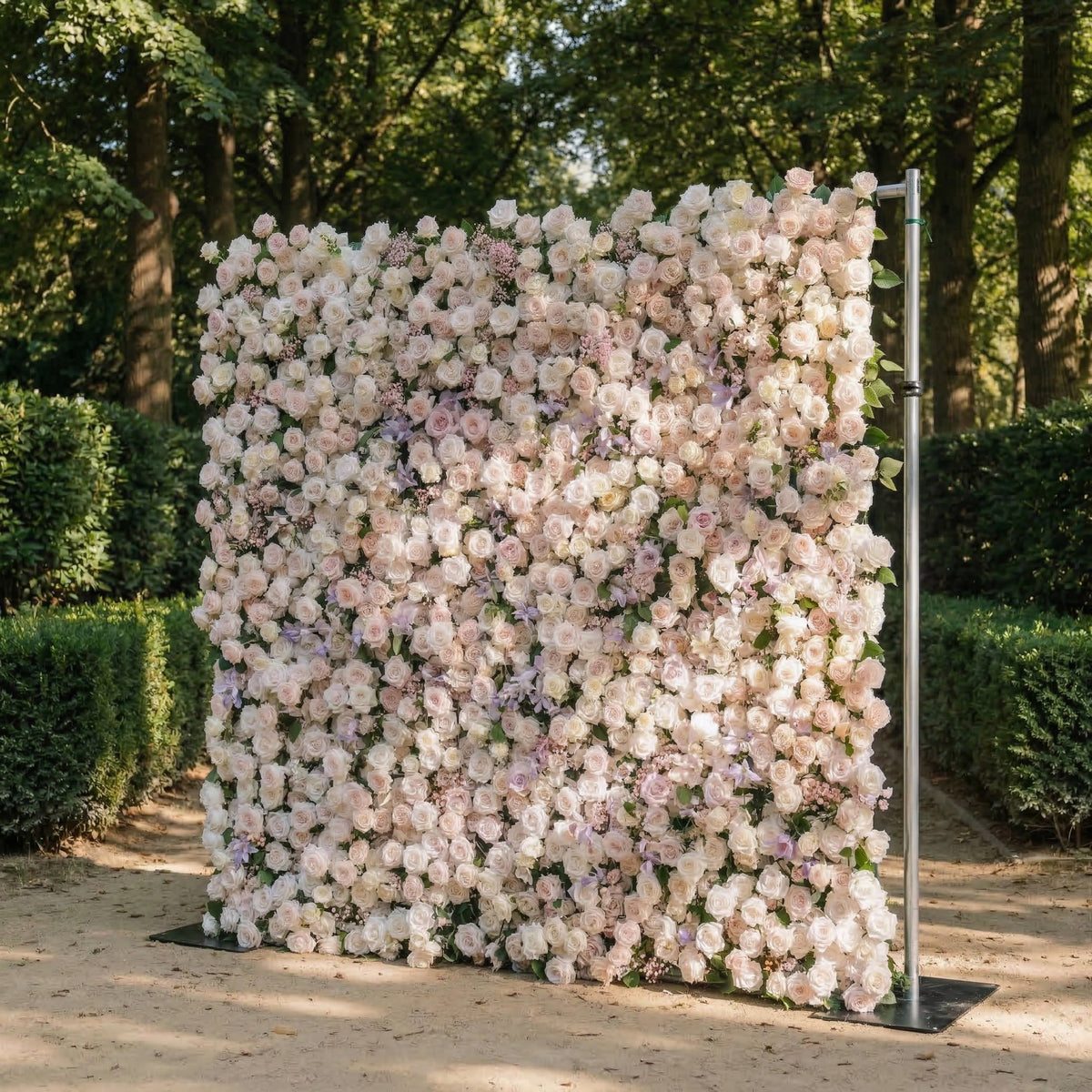 Selira: 5D Creamy Blush and Soft Lilac Silk Rose Flower Wall Roll-Up Fabric Backdrop for Elegant Events & Parties Free Shipping