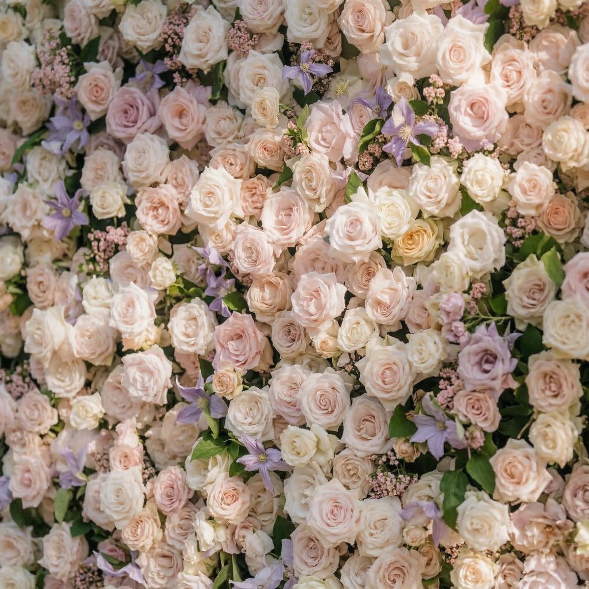 Selira: 5D Creamy Blush and Soft Lilac Silk Rose Flower Wall Roll-Up Fabric Backdrop for Elegant Events & Parties Free Shipping