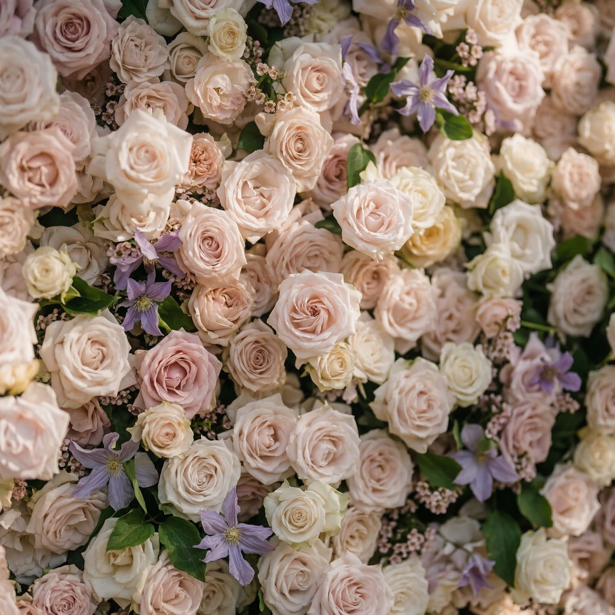 Selira: 5D Creamy Blush and Soft Lilac Silk Rose Flower Wall Roll-Up Fabric Backdrop for Elegant Events & Parties Free Shipping
