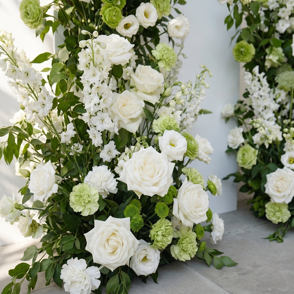 Odelia: White Green Rose Calla Lily Wedding Background Arch (Flowers Only - Frame Not Included) + Clam Long strip flower Runner | Ceremony & Event Decor