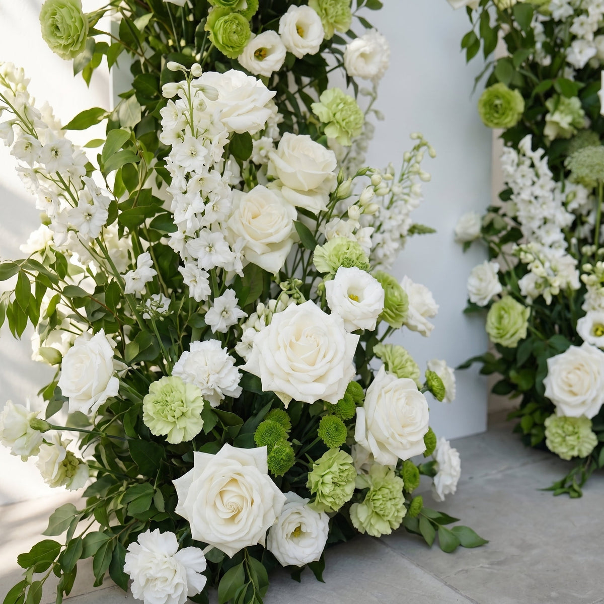 Odelia: White Green Rose Calla Lily Wedding Background Arch (Flowers Only - Frame Not Included) + Clam Long strip flower Runner | Ceremony & Event Decor