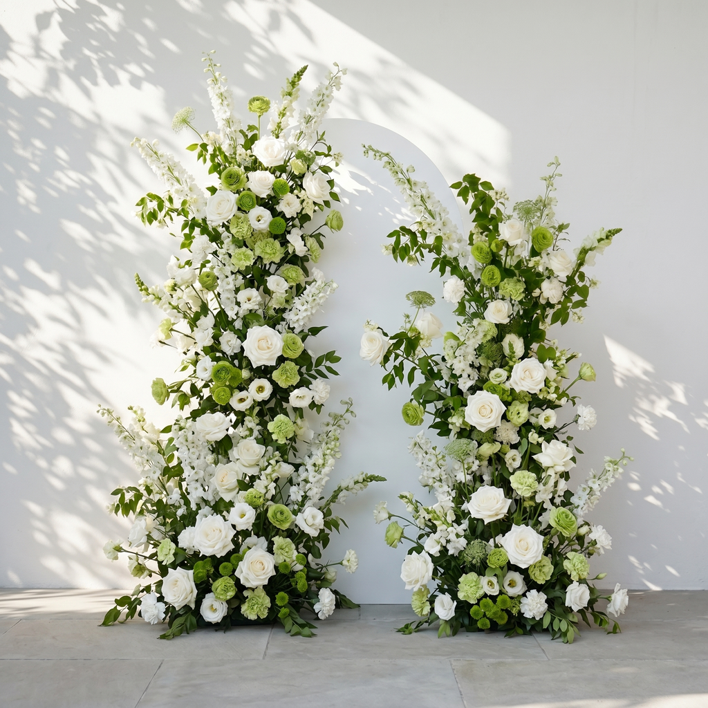 Odelia: White Green Rose Calla Lily Wedding Background Arch (Flowers Only - Frame Not Included) + Clam Long strip flower Runner | Ceremony & Event Decor