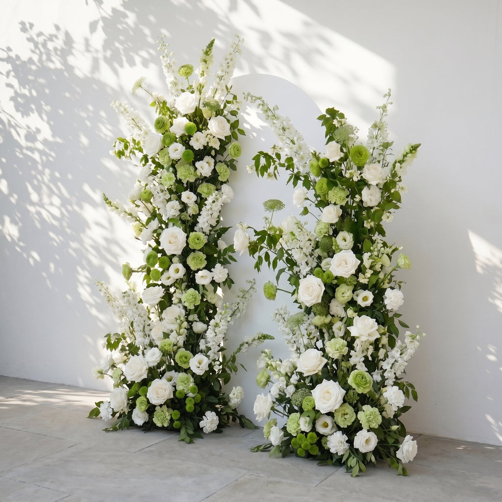 Odelia: White Green Rose Calla Lily Wedding Background Arch (Flowers Only - Frame Not Included) + Clam Long strip flower Runner | Ceremony & Event Decor