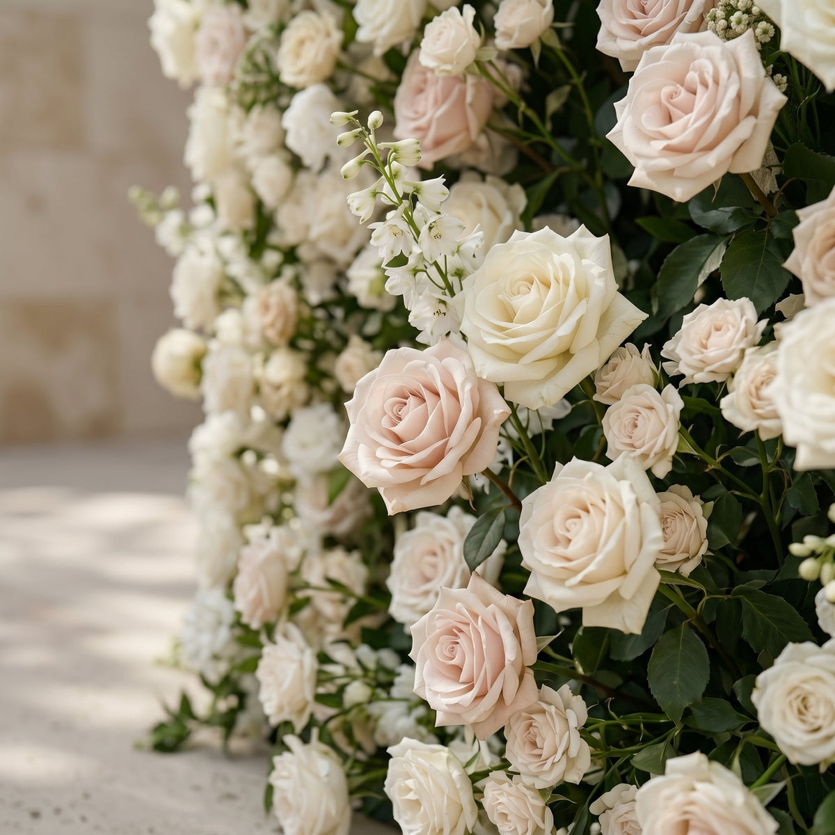 Sirenbelle:Luxury 5D Cream & Ivory Silk Floral Wall Roll-Up Backdrop for Timeless Elegant Weddings Free Shipping