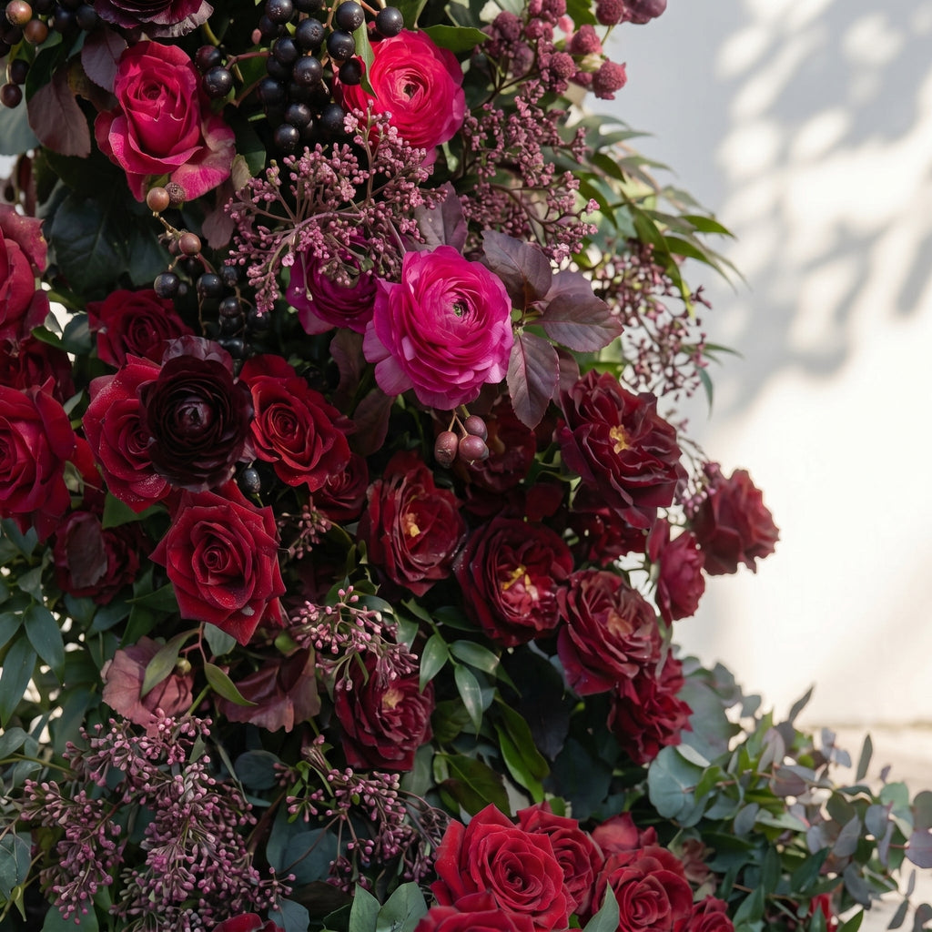 Sirensola Horn Arch: Luxury Floral Arch with Red Roses and Greenery Floral Arch for Outdoor Weddings & Chrismas Events Decor Incuding Frame | Ceremony & Event Decor