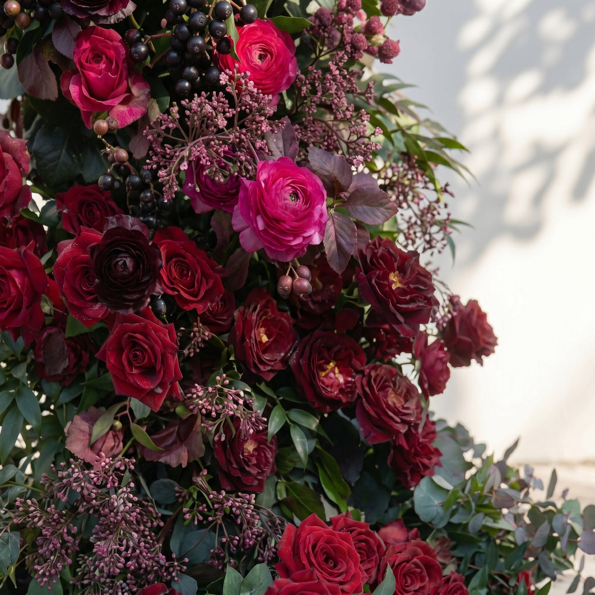 Sirensola Horn Arch: Luxury Floral Arch with Red Roses and Greenery Floral Arch for Outdoor Weddings & Chrismas Events Decor Incuding Frame | Ceremony & Event Decor