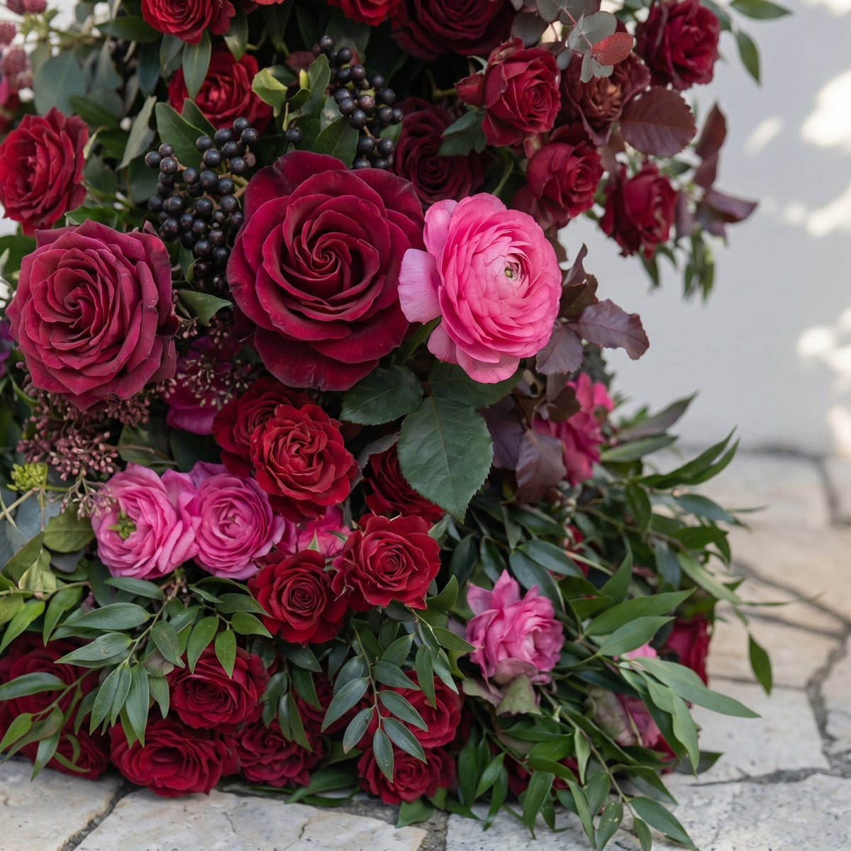 Sirensola Horn Arch: Luxury Floral Arch with Red Roses and Greenery Floral Arch for Outdoor Weddings & Chrismas Events Decor Incuding Frame | Ceremony & Event Decor