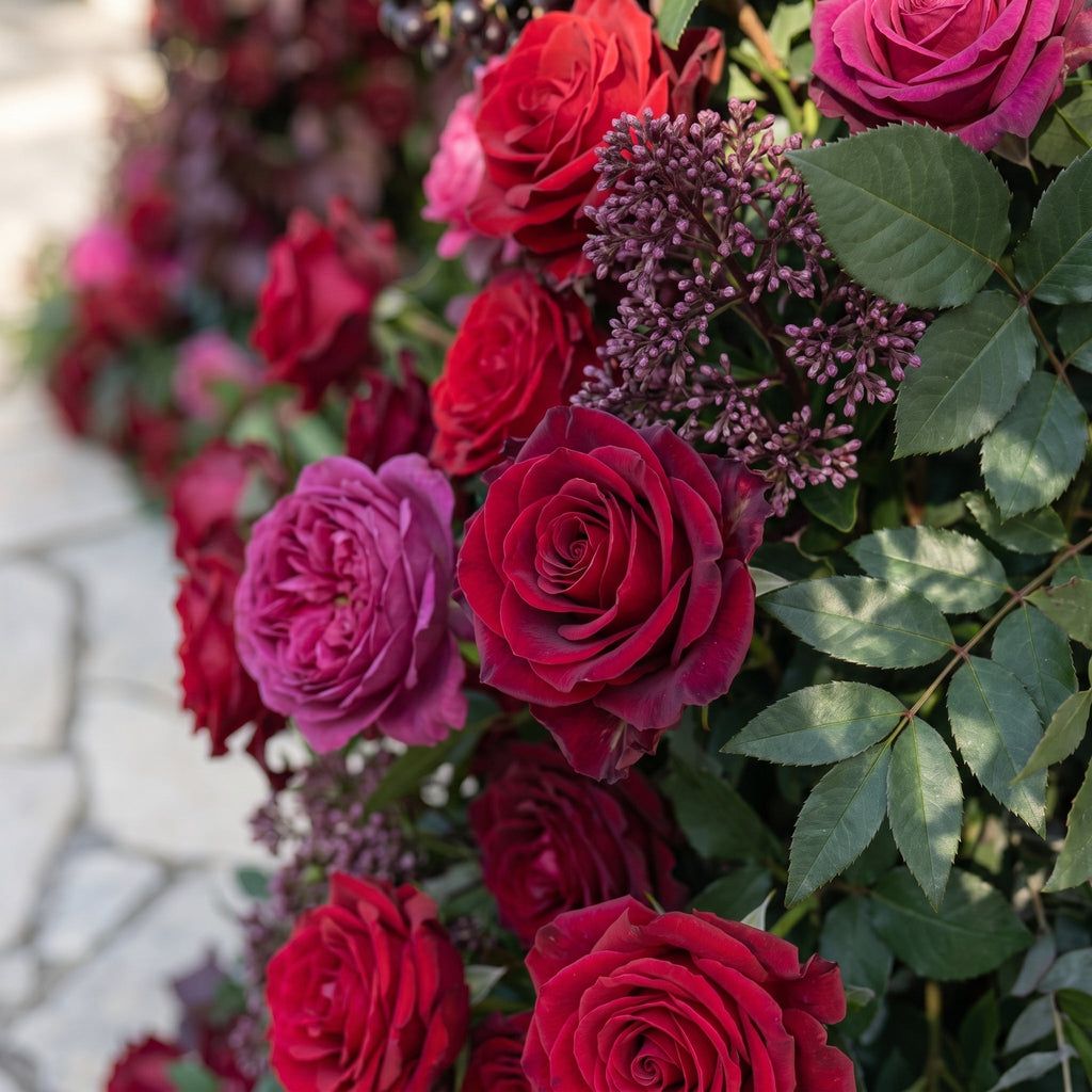 Sirensola Horn Arch: Luxury Floral Arch with Red Roses and Greenery Floral Arch for Outdoor Weddings & Chrismas Events Decor Incuding Frame | Ceremony & Event Decor