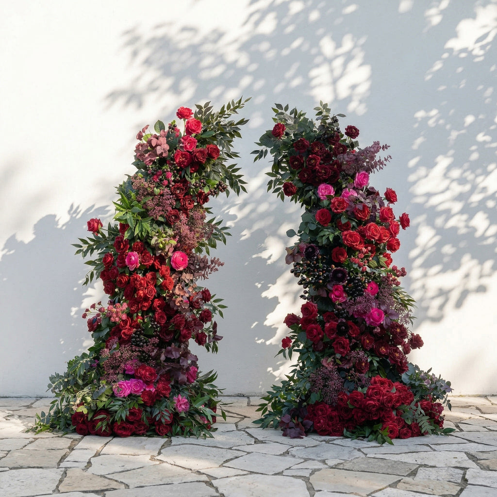 Sirensola Horn Arch: Luxury Floral Arch with Red Roses and Greenery Floral Arch for Outdoor Weddings & Chrismas Events Decor Incuding Frame | Ceremony & Event Decor