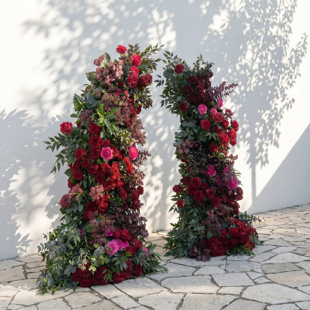 Sirensola Horn Arch: Luxury Floral Arch with Red Roses and Greenery Floral Arch for Outdoor Weddings & Chrismas Events Decor Incuding Frame | Ceremony & Event Decor