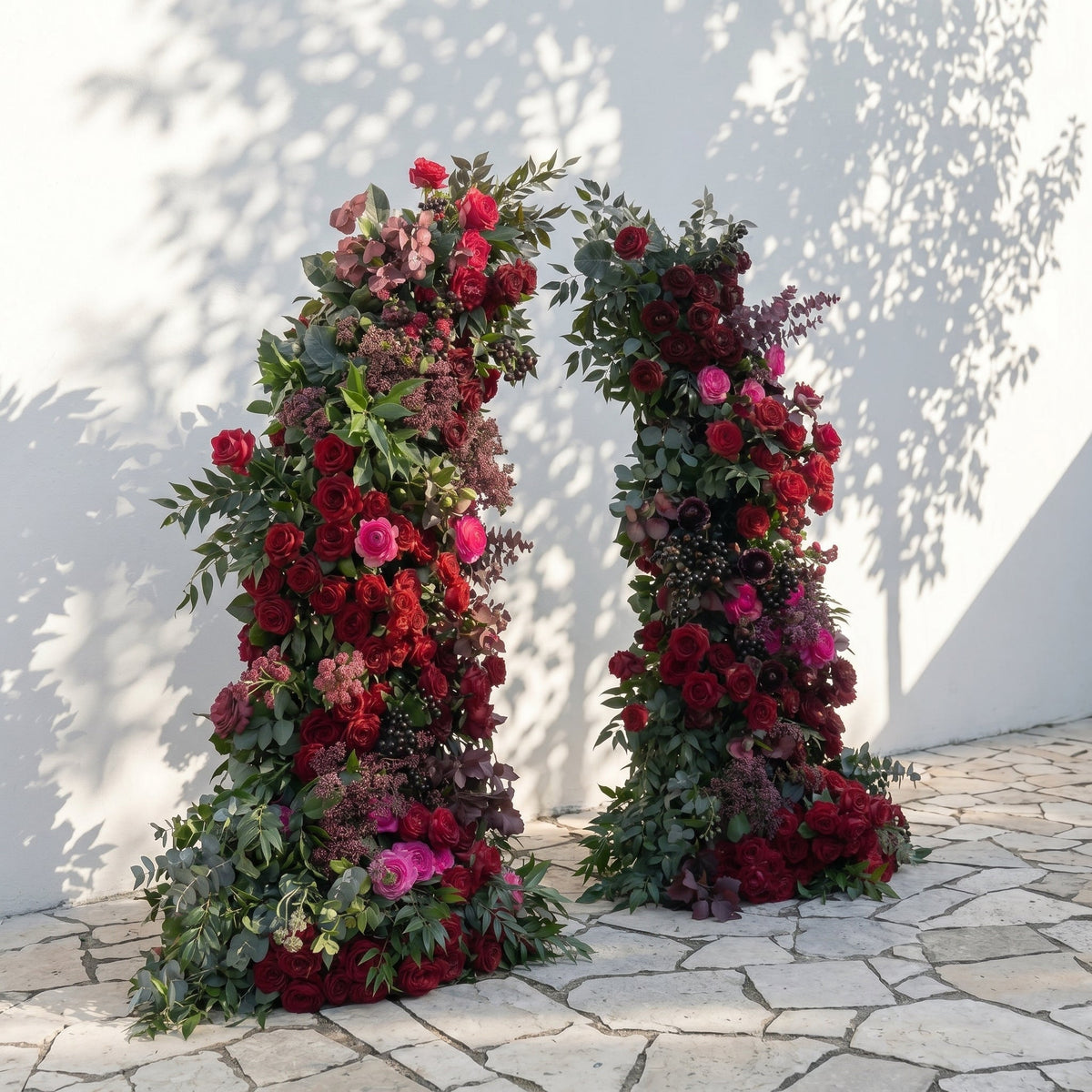 Sirensola Horn Arch: Luxury Floral Arch with Red Roses and Greenery Floral Arch for Outdoor Weddings & Chrismas Events Decor Incuding Frame | Ceremony & Event Decor