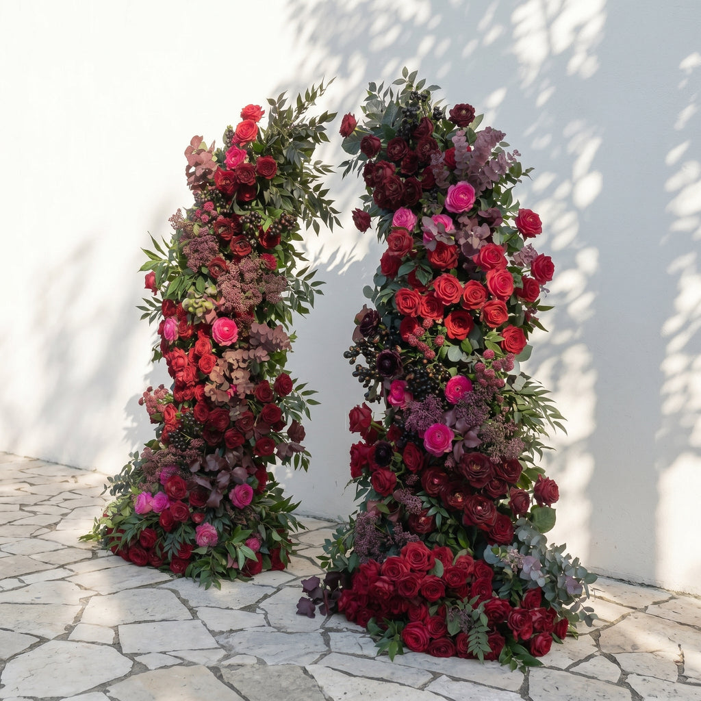 Sirensola Horn Arch: Luxury Floral Arch with Red Roses and Greenery Floral Arch for Outdoor Weddings & Chrismas Events Decor Incuding Frame | Ceremony & Event Decor