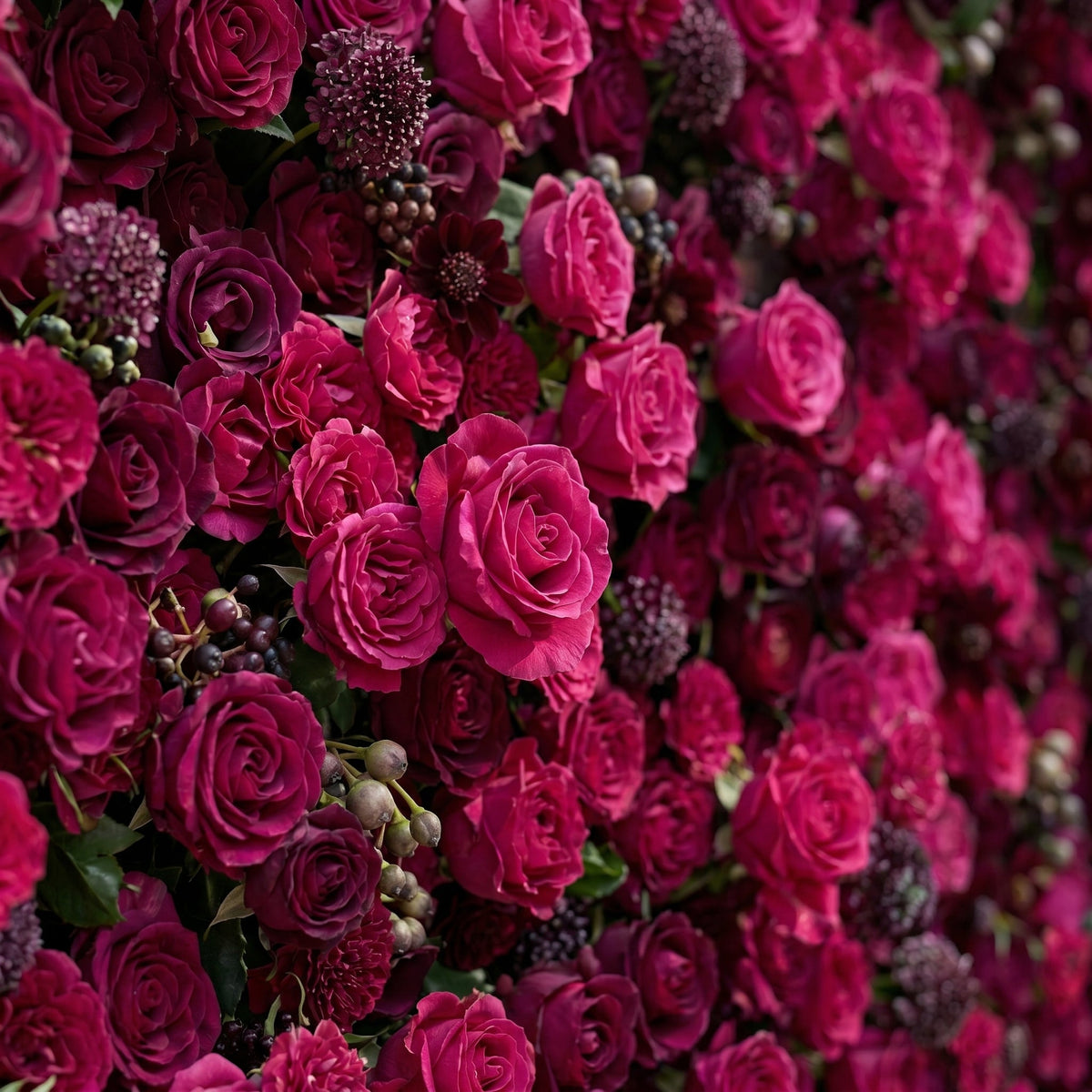 Soliva: Luxury 4D Deep Berry & Magenta Silk Floral Wall Backdrop for Sophisticated Moody Weddings & Galas Free Shipping
