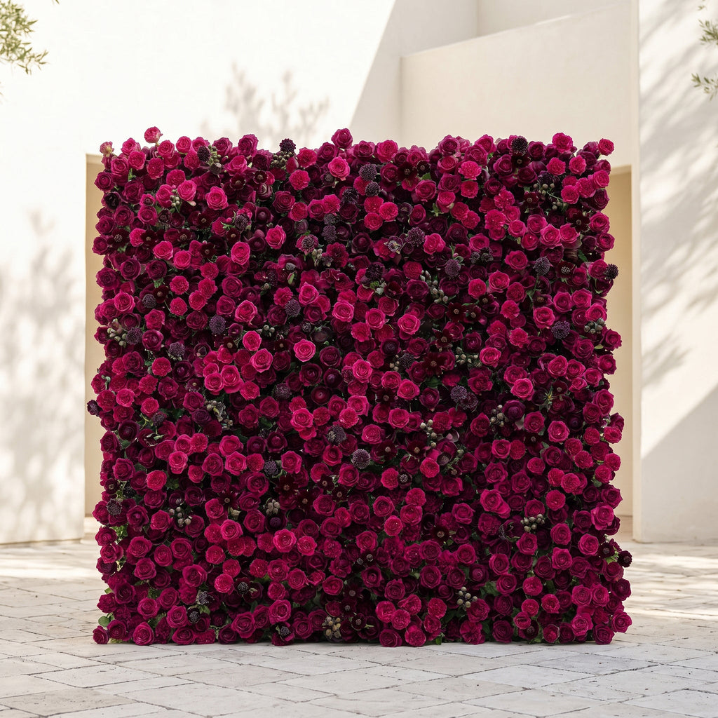 Soliva: Luxury 4D Deep Berry & Magenta Silk Floral Wall Backdrop for Sophisticated Moody Weddings & Galas Free Shipping