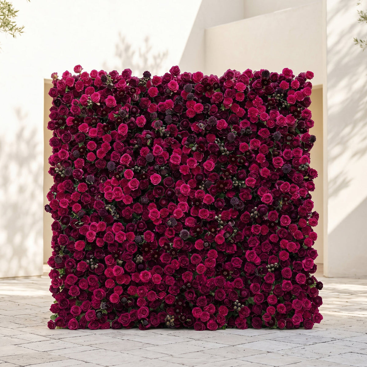 Soliva: Luxury 4D Deep Berry & Magenta Silk Floral Wall Backdrop for Sophisticated Moody Weddings & Galas Free Shipping