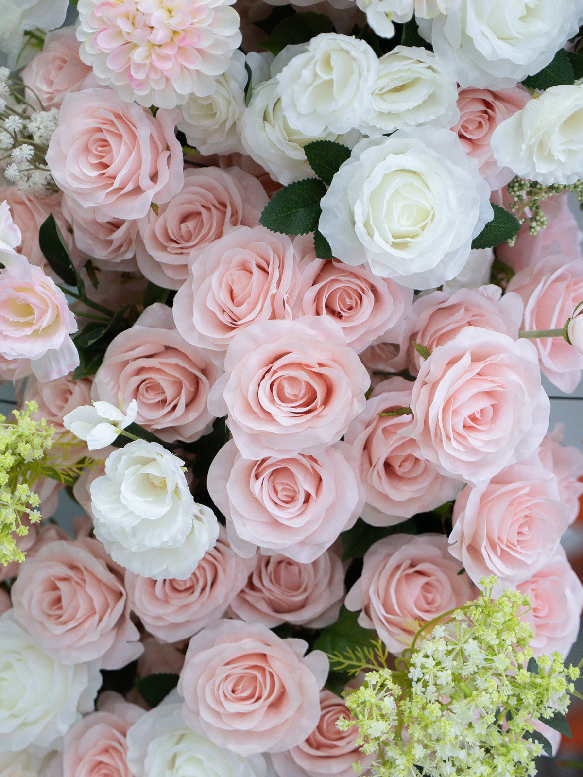 Sorelia: Luxury Blush Pink, Ivory White & Soft Sorelia Silk Floral Ground Horn Arch Arrangement with Lush Cascading Greenery for Romantic Minimalist Weddings & Garden Event Decor Frame Included